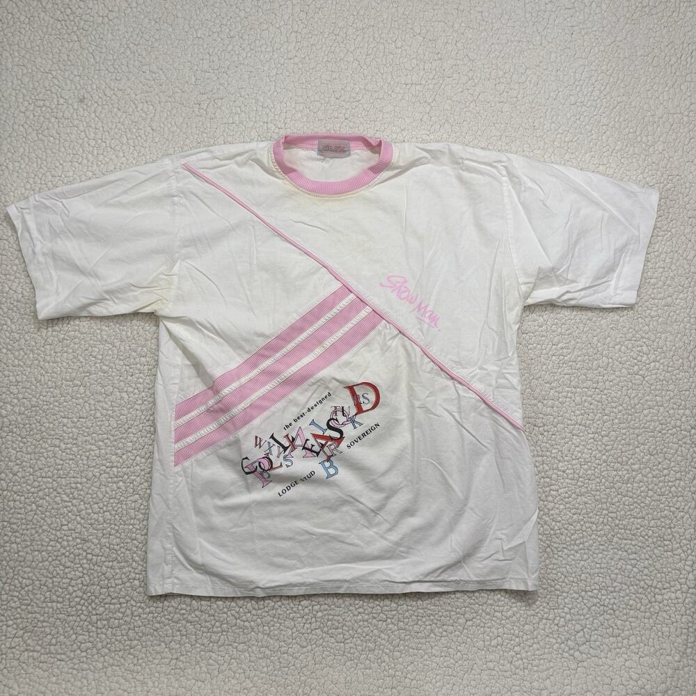VTG 80s Classic T-Shirt Womens Single Stitch Ringer Tee Lodge Stud Sovereign
